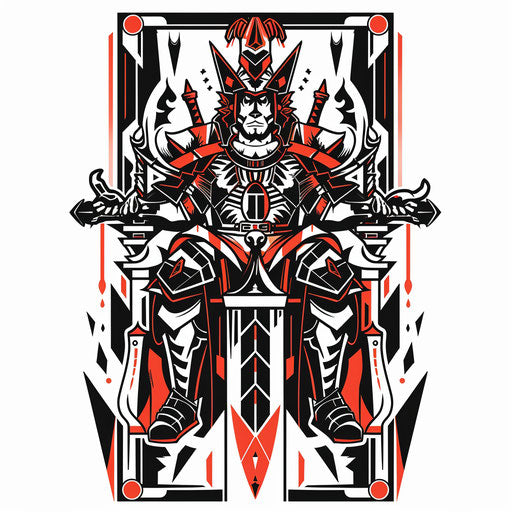 The Chariot tarot card tattoo design tribal bold lines white background