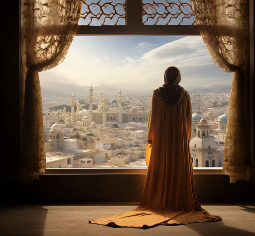 The woman's gaze on the namaz from a balcony, biblical grandeur 29:27