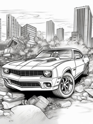 The best car coloring pages, in the style of lightningwave, captivating, unapologetic grit, hurufiyya, dc comics 3:4