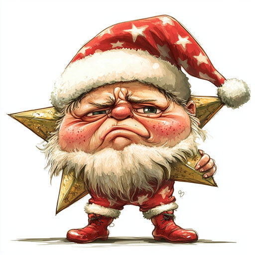 Humorous caricature of a Christmas star with human characteristics