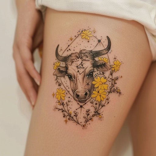 Charming sketch of the Taurus surrounded by dainty daisies