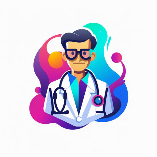 Innovative doctor logo with tech-inspired elements and bright colors, on a white background
