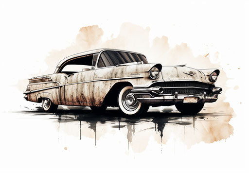 Classic car in white with heavy inking style