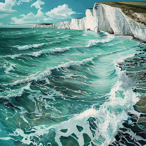 White Cliffs of Dover with a view of the clear turquoise waves