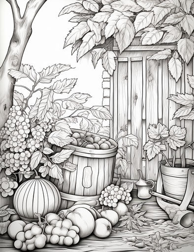 Fall coloring pages, tranquil gardenscapes style