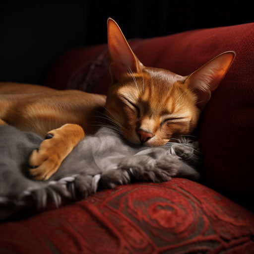 Abyssinian cat sleeping on a couch