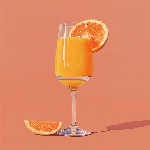 Realistic orange juice on dusky rose background