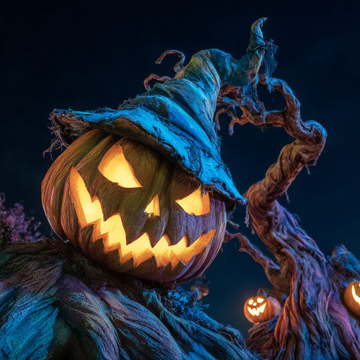 Large Grinning Pumpkin and a Witch's Hat