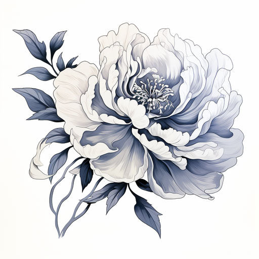 Peony tattoo by Walter Tiffin, graphite sketches style