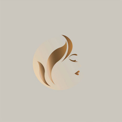 Modern beauty logo with minimalist gold emblem on soft grey background
