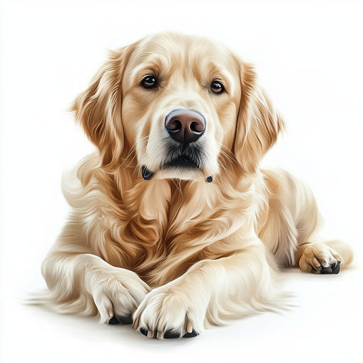 3D golden retriever in photo realistic style, white background