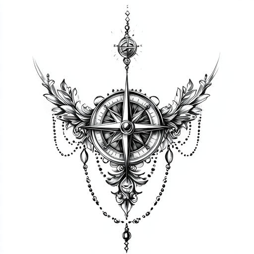 Inspiring flat tattoo sketch of intricate vintage jewelry design