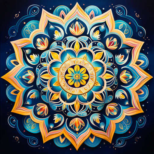 Traditional mandala with vibrant patterns on white background