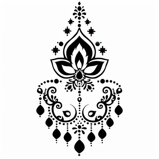Simple tattoo sketch of a Mehndi design in a flat clipart style using only black ink