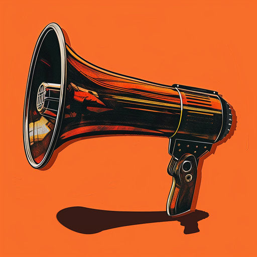 Realistic Megaphone Clipart on Flat Sunset Orange Background
