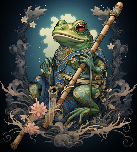 Japanese frog tattoo with a bamboo spike