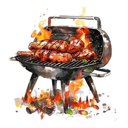 Grill clipart, Oil painting style, on white background