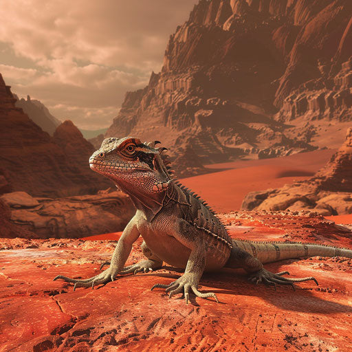 A lizard in a desert landscape with red rocks