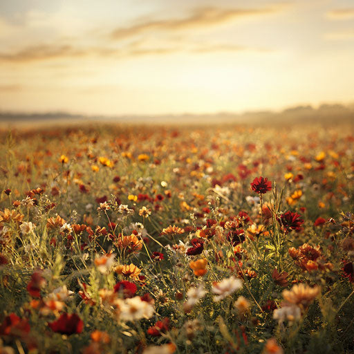 Field of wild autumn flowers with deep colors