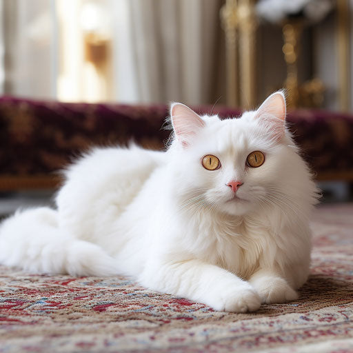White cat lying on a carpet