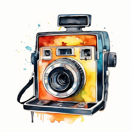 Polaroid camera clipart in Oil painting style on white background