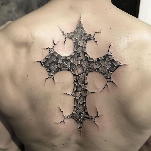 Gothic-style strength cross with detailed stonework and shadows