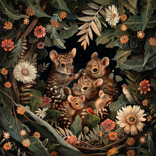 Tiger quoll family in a hidden den