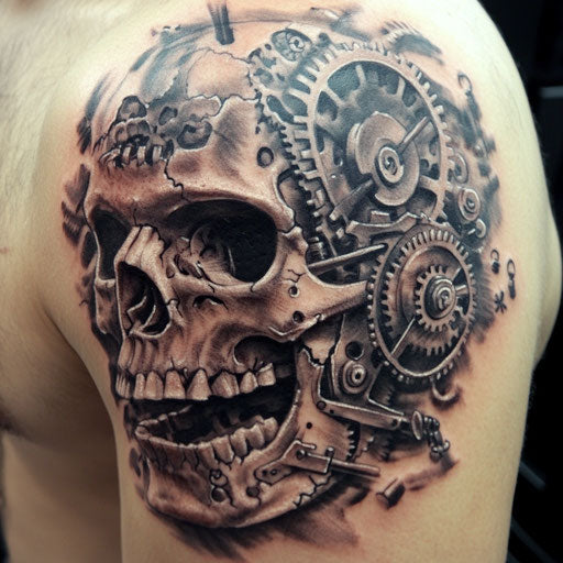 Skull tattoos for men with mechanical gears