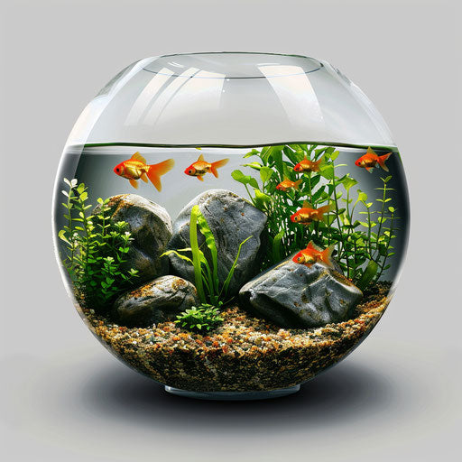 Realistic fish tank clipart with flat random background, ethereal glow and soft edges