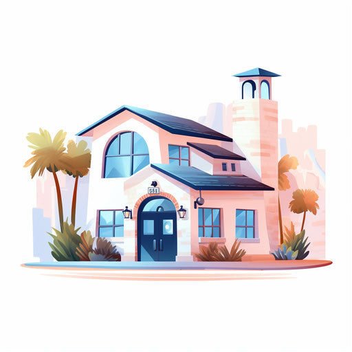 Pastel colored police station illustration
