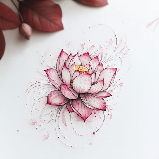 Delicate pink lotus tattoo sketch in flat style