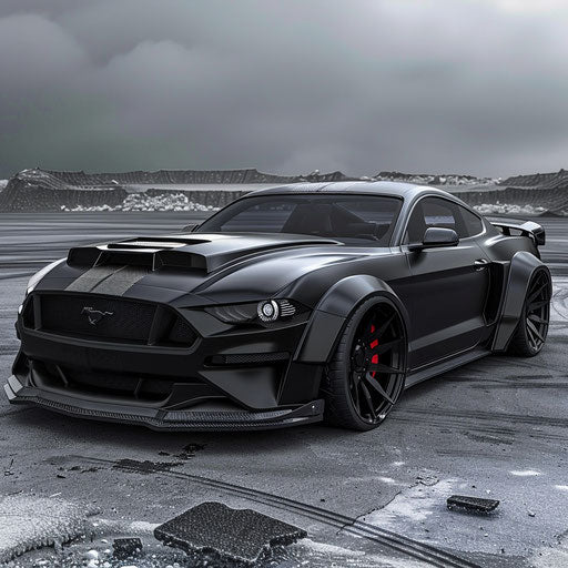 Futuristic matte black finish on a Ford Mustang GT Shelby