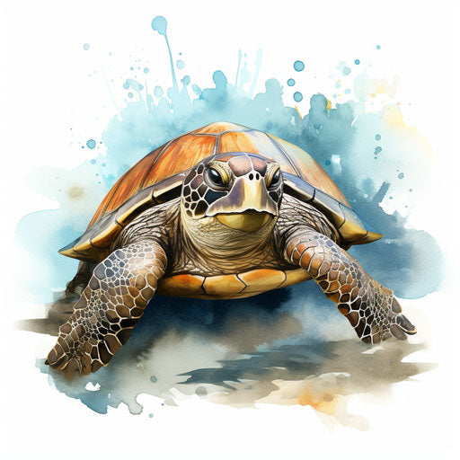 Turtle illustration in the style of Chiaroscuro Art, on white background