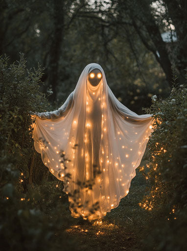 Light-up ghost costume for Halloween in the yard