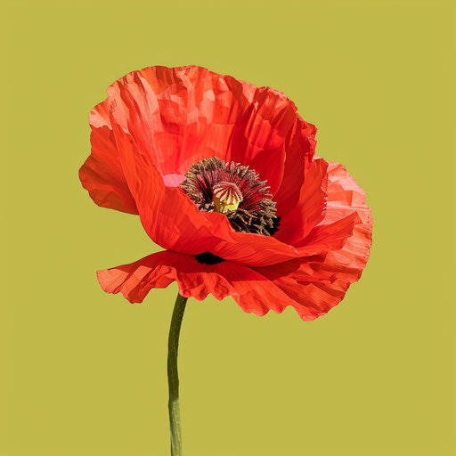 Poppy Clipart in a Photo Realistic Style on a Flat Chartreuse Background