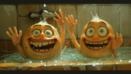 Two animated emoticons smile and wave their hands