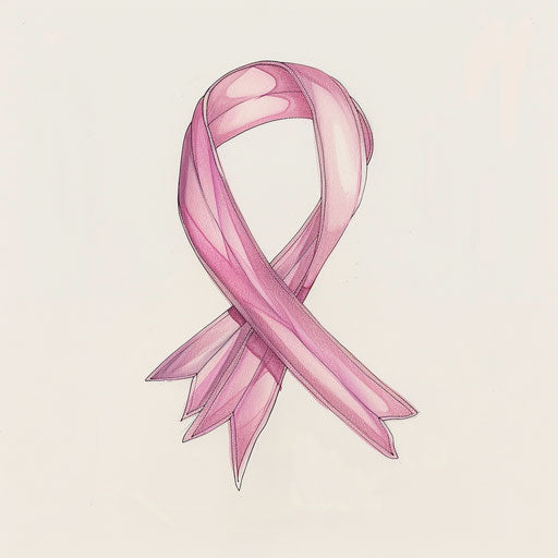Minimalist tattoo design of a small pink ribbon