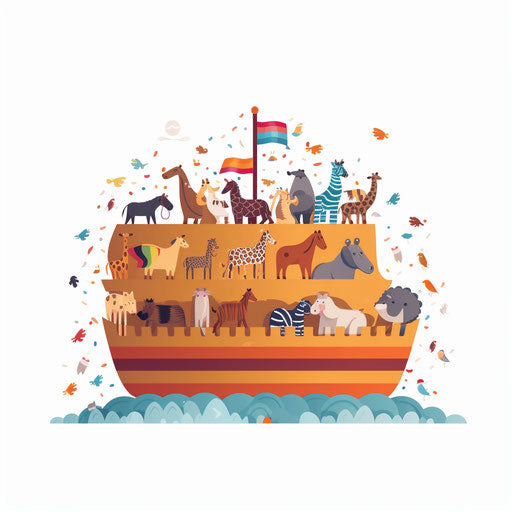 Noah's ark in Minimalist style, on white background