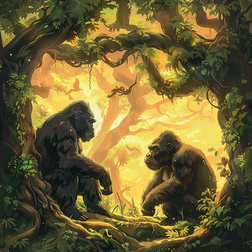 Gorillas under an ancient tree