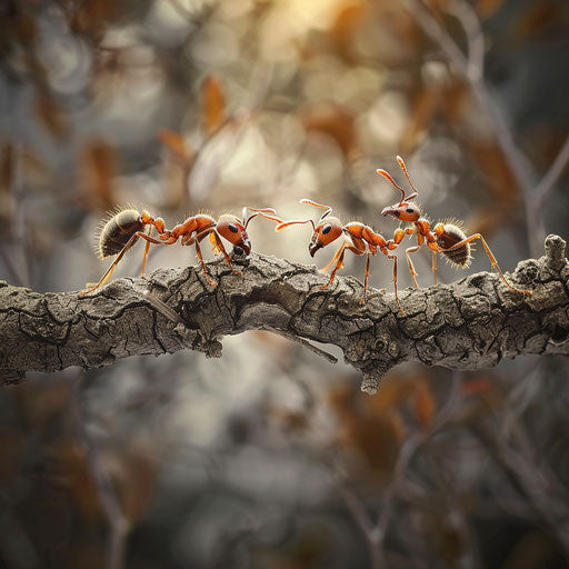 Ants collaborating on a branch