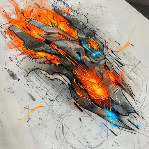 Futuristic flame tattoo with neon lights