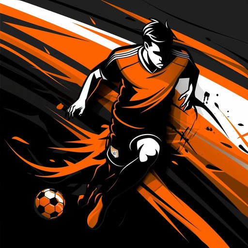 Football logo design in orange and black with a dynamic background