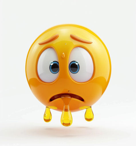 Yellow crying emoji with tears, white background
