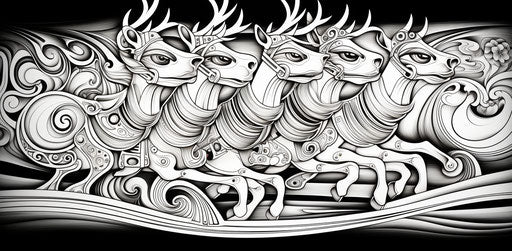 Free coloring pages with reindeers on a sleigh