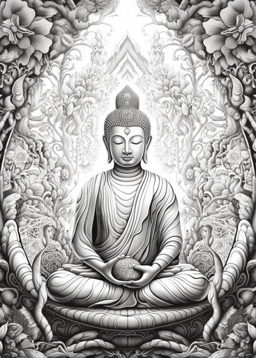 Buddhist spiritual symbol drawing in black and white