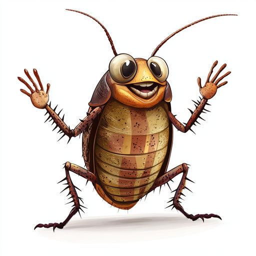 Humorous caricature of a cockroach with human-like traits