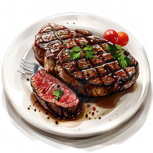 Realistic steak illustration on flat white background