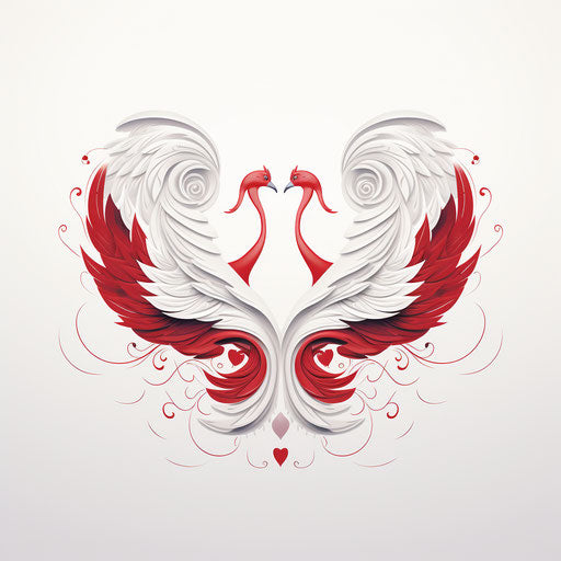 Red swan in heart shape with wings, vector art illustration