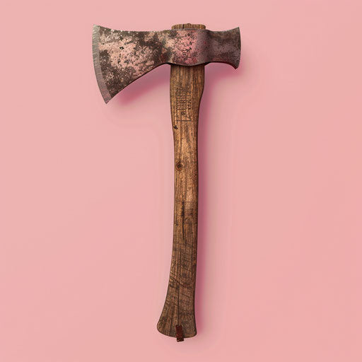 Soft pink backdrop with a realistic axe