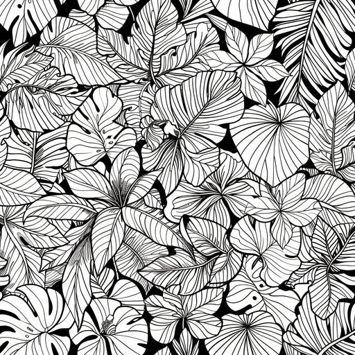 Detailed patterns of leaves and flowers in a jungle theme
